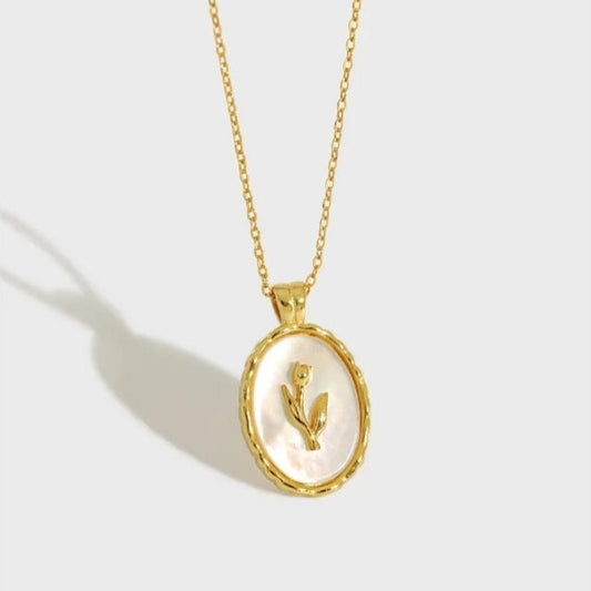 Mother of Pearl Tulip Pendant - Gold Plated Sterling Silver