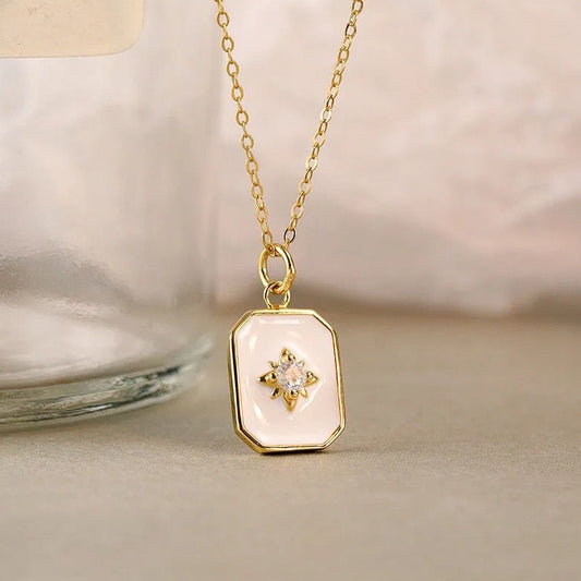 Enamel Crystal Pendant - Gold Plated Sterling Silver