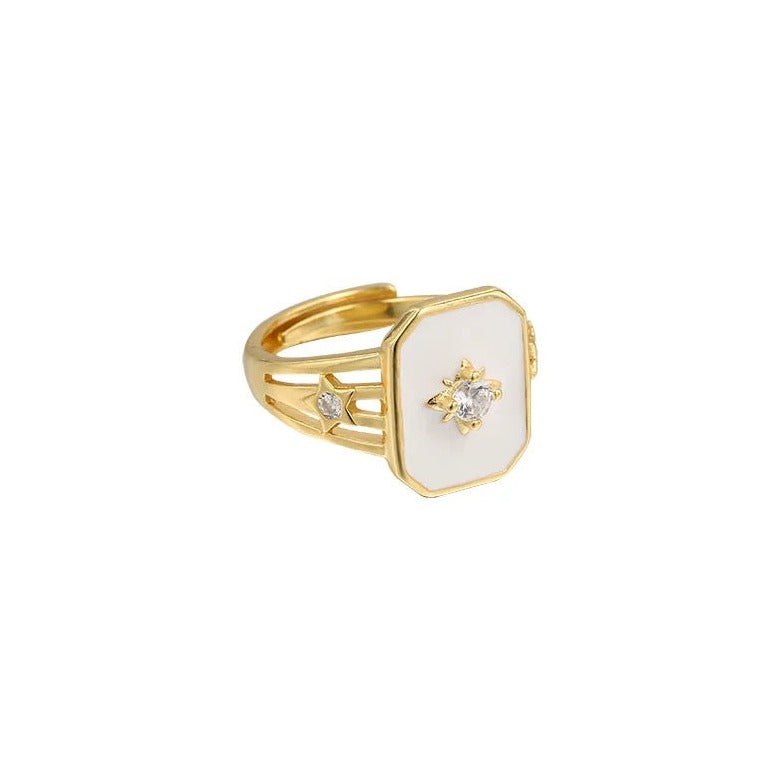 Enamel Crystal Signet Ring - Gold Plated Sterling Silver