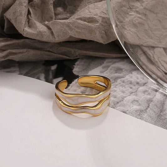 Wave Enamel Ring - Gold Plated Sterling Silver